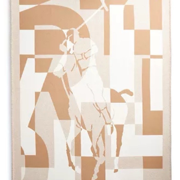 Ralph Lauren Stadium Jacquard Throw Blanket 54x72 Camel Tan Beige Soft - Picture 2 of 9
